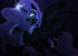 Size: 1800x1300 | Tagged: safe, artist:_rarerayy_, derpibooru import, nightmare moon, princess luna, alicorn, belly, digital art, ethereal mane, ethereal tail, halloween, helmet, holiday, hoof shoes, image, long mane, long tail, night, nightmare night, peytral, png, princess shoes, rearing, spread wings, tail, wings