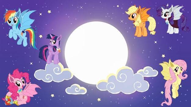 Size: 626x352 | Tagged: safe, artist:sirjosh9, derpibooru import, applejack, fluttershy, pinkie pie, rainbow dash, rarity, twilight sparkle, bat pony, g4, applebat, bat ponified, cloud, flutterbat, image, jpeg, mane six, moon, pinkiebat, race swap, rainbowbat, raribat, twibat