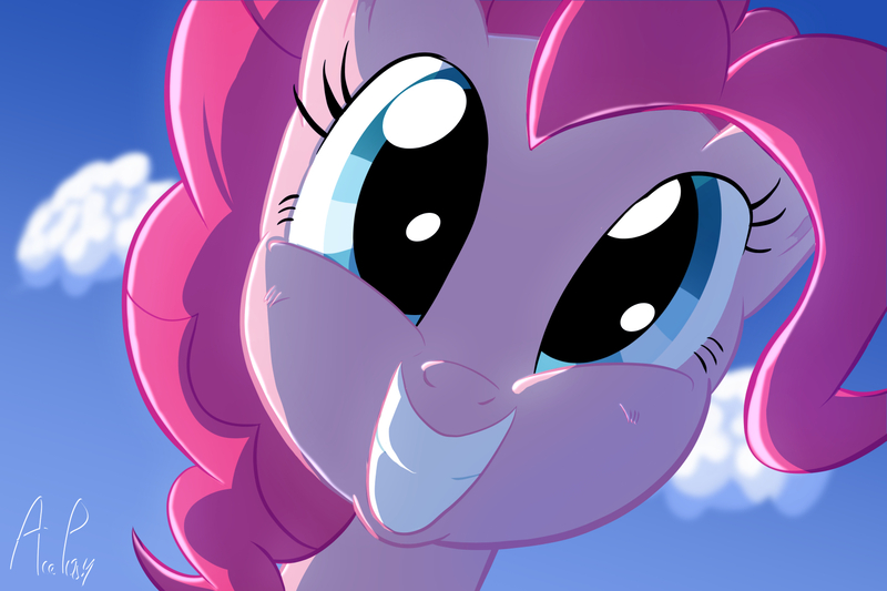 Size: 1500x1000 | Tagged: safe, artist:ace play, derpibooru import, pinkie pie, earth pony, pony, g4, cheek fluff, female, grin, image, jpeg, looking at you, mare, smiling, smiling at you, solo