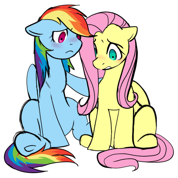 Size: 1000x1000 | Tagged: safe, artist:0liiver, derpibooru import, fluttershy, rainbow dash, pegasus, pony, g4, blushing, female, flutterdash, image, lesbian, mare, png, shipping, simple background, transparent background