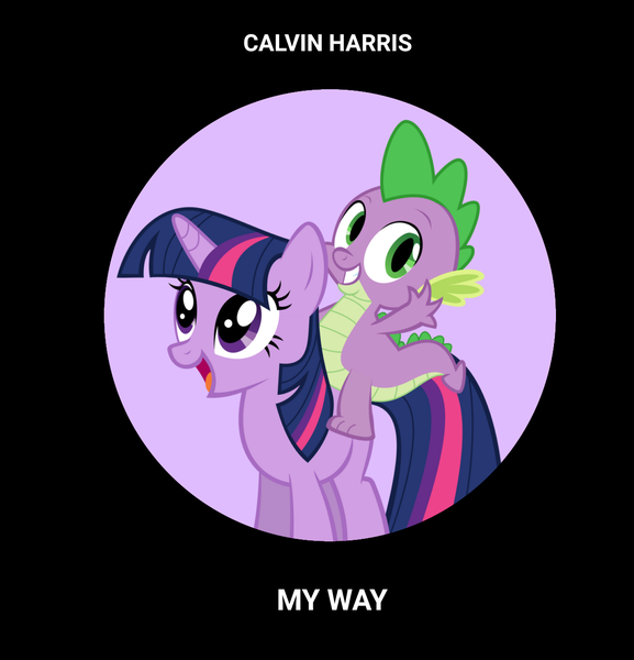 Size: 1194x1242 | Tagged: safe, artist:edy_january, derpibooru import, edit, editor:edy_january, vector edit, spike, twilight sparkle, dragon, pony, unicorn, friendship is magic, g4, album, album cover, calvin harris, duo, horn, image, music, my way (song), png, simple background, song, theme song, vector, vector used