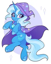 Size: 1633x2048 | Tagged: safe, artist:cinnamontee, derpibooru import, trixie, pony, unicorn, g4, brooch, cape, clothes, female, hat, horn, image, jewelry, jpeg, mare, simple background, smiling, solo, tail, trixie's brooch, trixie's cape, trixie's hat, white background