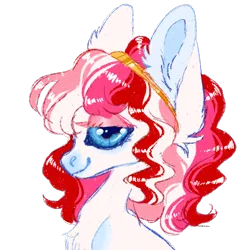 Size: 800x800 | Tagged: safe, artist:peaceandlove26, artist:twinklewish, derpibooru import, oc, oc:dearly beloved, unofficial characters only, earth pony, pony, 2021, big ears, big eyes, blue eyes, blue sclera, bust, chest fluff, coat markings, colored eyelashes, colored pinnae, colored sclera, curly mane, ear fluff, earth pony oc, facial markings, female, female oc, hair accessory, headband, image, lacrimal caruncle, lidded eyes, mane accessory, mare, mare oc, old art, pink eyelashes, pink mane, png, profile, requested art, shiny eyes, shiny mane, simple background, smiling, snip (coat marking), solo, three toned mane, transparent background, white coat