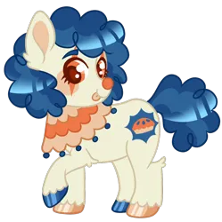 Size: 1142x1146 | Tagged: safe, artist:peaceandlove26, artist:twinklewish, derpibooru import, oc, oc:honky tonk, unofficial characters only, pony, unicorn, 2021, base used, blue mane, blue tail, brown pupils, chubby, clown, clown nose, colored eyebrows, colored eyelashes, colored lineart, colored pinnae, colored pupils, cream coat, curly mane, curly tail, ear fluff, eyelashes, hidden horn, hock fluff, hoof polish, horn, image, looking at you, makeup, nonbinary, nonbinary oc, old art, orange eyes, png, raised hoof, red nose, red pupils, ruff (clothing), shiny hooves, short legs, show accurate, smiling, smiling at you, standing on three hooves, tail, tongue out, turned head, two toned mane, two toned tail, unicorn oc, unshorn fetlocks, yellow coat