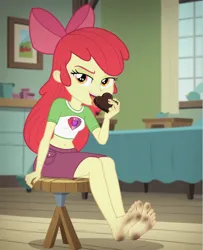 Size: 1664x2048 | Tagged: suggestive, ai content, derpibooru import, machine learning generated, prompter:kimberlite, stable diffusion, apple bloom, human, equestria girls, g4, chocolate, dirt, dirty, feet, fetish, food, foot fetish, foot focus, image, kitchen, png, soles