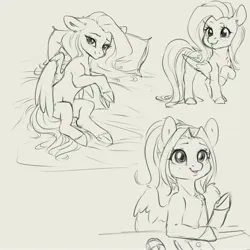 Size: 4000x4000 | Tagged: safe, artist:miokomata, derpibooru import, fluttershy, oc, oc:mio, pegasus, pony, g4, computer mouse, drawing tablet, female, freckles, freckleshy, grayscale, image, jpeg, lidded eyes, looking at you, lying down, mare, monochrome, pillow, side, simple background, smiling, smiling at you, white background