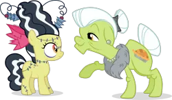 Size: 2088x1223 | Tagged: safe, artist:cirillaq, derpibooru import, apple bloom, granny smith, pony, clothes, costume, duo, duo female, female, image, nightmare night costume, png, simple background, transparent background, vector