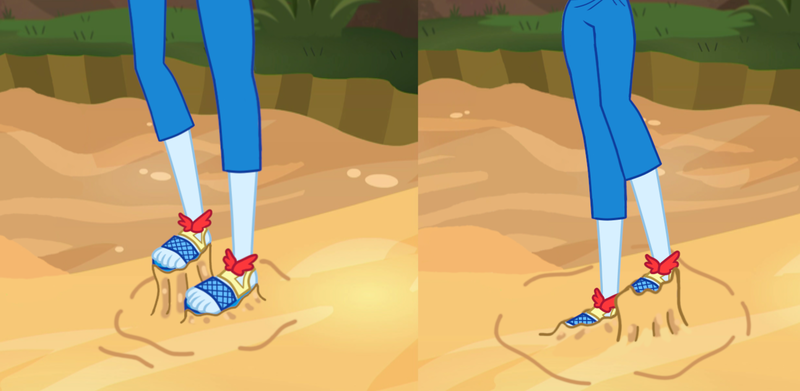 Size: 1425x697 | Tagged: safe, artist:dhot9230, derpibooru import, rainbow dash, equestria girls, g4, clothes, equestria girls specials, feet, image, legs, my little pony equestria girls: spring breakdown, pants, pictures of legs, png, quicksand, sand, sandals, sinking, sticky, sticky situation, stuck