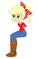 Size: 2000x3145 | Tagged: safe, artist:nie-martw-sie-o-mnie, derpibooru import, applejack, human, equestria girls, equestria girls series, five to nine, g4, applesub, bondage, boots, bound and gagged, cloth gag, clothes, cowboy boots, female, femsub, freckles, gag, headscarf, image, my little pony equestria girls: better together, png, rope, rope bondage, scarf, shoes, simple background, sitting, solo, submissive, transparent background