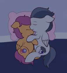 Size: 857x933 | Tagged: source needed, safe, artist:preggyponies-4u, derpibooru import, rumble, scootaloo, pegasus, pony, g4, bed, bedsheets, colt, commission, duo, female, filly, foal, image, implied foalcon, implied underage, male, offspring, on bed, parent:rumble, parent:scootaloo, parents:rumbloo, pillow, png, pregnant, pregnant foal, pregnant scootaloo, rumbloo, shipping, sleeping, straight