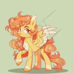 Size: 2048x2048 | Tagged: safe, artist:kuroartss, derpibooru import, oc, unofficial characters only, pegasus, pony, adoptable, blush sticker, blushing, chest fluff, ear fluff, female, flower, flower in hair, flower in tail, heart, heart eyes, image, mare, pegasus oc, png, raised hoof, smiling, solo, spread wings, tail, wingding eyes, wings