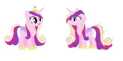 Size: 1064x528 | Tagged: safe, artist:diana173076, artist:selenaede, derpibooru import, princess cadance, alicorn, pony, g4, alternate universe, base used, crown, hoof shoes, image, jewelry, jpeg, messy mane, messy tail, regalia, self paradox, self ponidox, simple background, tail, tiara, white background