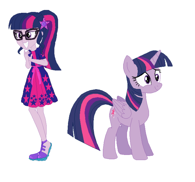 Size: 682x638 | Tagged: safe, artist:diana173076, artist:selenaede, derpibooru import, sci-twi, twilight sparkle, twilight sparkle (alicorn), alicorn, human, pony, equestria girls, g4, alternate universe, base used, human ponidox, image, png, self paradox, self ponidox, simple background, white background