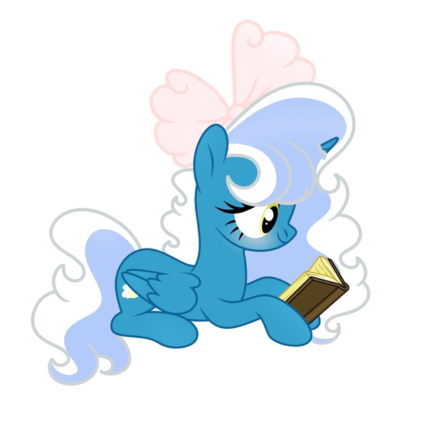 Size: 6890x6890 | Tagged: safe, artist:riofluttershy, derpibooru import, oc, oc:fleurbelle, unofficial characters only, alicorn, pony, alicorn oc, blushing, book, bow, female, hair bow, holding, horn, image, jpeg, mare, pink bow, reading, simple background, smiling, solo, tail, two toned hair, two toned mane, two toned tail, white background, wings, yellow eyes