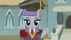 Size: 1920x1080 | Tagged: safe, derpibooru import, screencap, maud pie, pony, g4, rock solid friendship, graduation, graduation cap, hat, image, png, rocktorate, solo