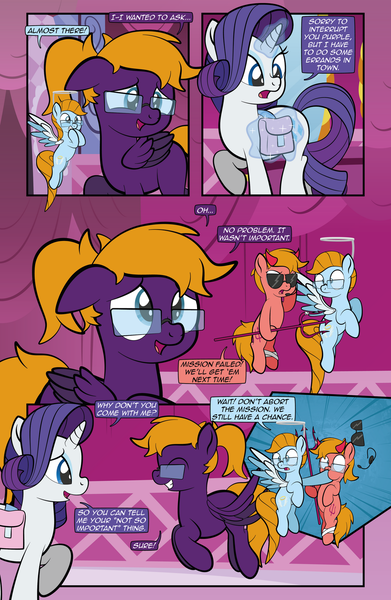 Size: 1280x1965 | Tagged: safe, artist:alexdti, derpibooru import, rarity, oc, oc:aqua lux, oc:purple creativity, oc:warm focus, pony, comic:quest for friendship retold, angel, devil, image, png, shoulder angel, shoulder devil, sunglasses