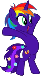 Size: 563x1039 | Tagged: safe, artist:star-armour95, derpibooru import, oc, oc:rainbow flower, unofficial characters only, unicorn, g4, bipedal, female, horn, image, png, simple background, solo, transparent background, vector