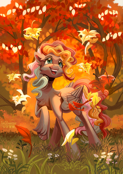 Size: 2480x3507 | Tagged: safe, artist:teaflower300, derpibooru import, oc, unofficial characters only, pegasus, pony, autumn, chest fluff, commission, female, image, mare, png, solo, unshorn fetlocks, ych result