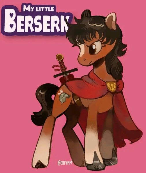 Size: 720x854 | Tagged: safe, artist:coypuppy, derpibooru import, ponified, earth pony, pony, berserk, cape, casca, clothes, image, jpeg, sword, weapon