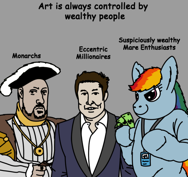 Size: 1842x1732 | Tagged: safe, artist:spookitty, derpibooru import, rainbow dash, human, pegasus, elon musk, fursuit, henry viii, image, mare fair, meme, png, snowpity inc., wealthy