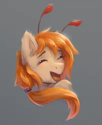 Size: 1500x1850 | Tagged: safe, artist:moewwur, artist:rin-mandarin, derpibooru import, oc, oc:svatya, unofficial characters only, pony, bust, happy, image, long hair, orange mane, png, portrait, redhead, smiling, solo, tail, tendrils, tongue out