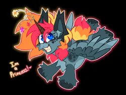 Size: 6348x4791 | Tagged: safe, artist:crazysketch101, derpibooru import, oc, oc:crazy looncrest, unofficial characters only, pegasus, pony, black background, fake horn, glow, image, png, sharp teeth, simple background, solo, teeth