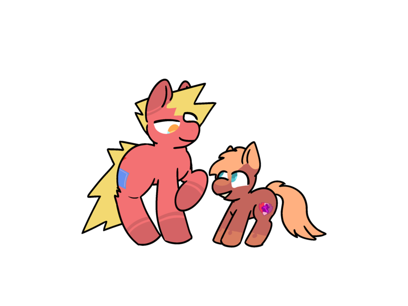 Size: 2732x2048 | Tagged: safe, artist:nitrox, derpibooru import, oc, oc:ciphertrot, oc:pixelbrix, unofficial characters only, earth pony, pony, colt, colt oc, duo, earth pony oc, father and child, father and son, foal, happy, image, looking at each other, looking at someone, male, png, raised hoof, simple background, smiling, stallion, stallion oc, transparent background