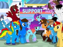 Size: 1024x768 | Tagged: safe, artist:bluemario11, derpibooru import, oc, oc:blue thunder, oc:ej, oc:princess kincade, oc:rogan, oc:shane park, oc:shield wing, oc:sunlight mist, g4, g5, g5 to g4, generation leap, image, justice for misty, misty brightdawn, png, rebirth misty