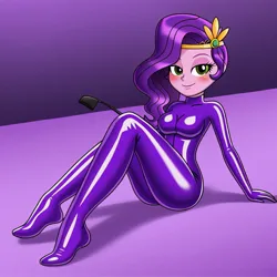 Size: 1024x1024 | Tagged: suggestive, machine learning generated, ponerpics import, pipp petals, equestria girls, g5, clothes, female, gloves, image, jpeg, latex, latex gloves, latex socks, latex suit, riding crop, socks