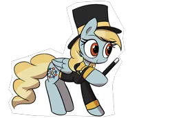 Size: 5800x4000 | Tagged: safe, artist:vultraz, ponerpics import, oc, oc:fair flyer, pegasus, pony, bowtie, female, hat, image, mare, mare fair, mare fair 2024, png, simple background, snowpity inc., solo, top hat, transparent background