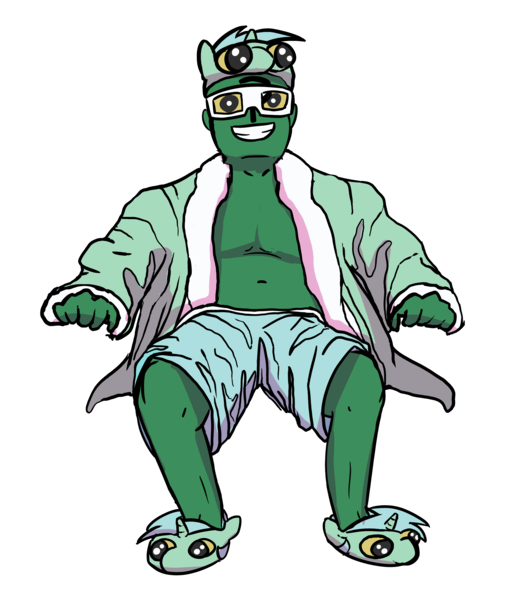 Size: 3000x3433 | Tagged: safe, artist:vultraz, ponerpics import, oc, oc:anon, bathrobe, clothes, costume, glasses, image, male, numget, png, robe, shorts, simple background, slippers, solo, transparent background