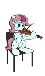 Size: 3000x5000 | Tagged: safe, artist:vultraz, ponerpics import, oc, pony, bowtie, chair, female, image, mare, mare fair, mare fair 2024, musical instrument, png, simple background, sitting, snowpity inc., solo, transparent background, violin