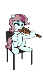 Size: 3000x5000 | Tagged: safe, artist:vultraz, ponerpics import, oc, pony, bowtie, chair, female, image, mare, mare fair, mare fair 2024, musical instrument, png, simple background, sitting, snowpity inc., solo, transparent background, violin