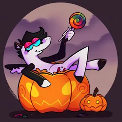 Size: 2048x2048 | Tagged: safe, artist:falloutfurret, derpibooru import, oc, unofficial characters only, pegasus, pony, candy, commission, female, food, halloween, holiday, image, jack-o-lantern, jpeg, lidded eyes, lollipop, looking at you, mare, pumpkin, smiling, smiling at you, solo, suddenly hands, ych example, your character here