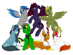 Size: 5000x3800 | Tagged: safe, artist:decemberbreeze, derpibooru import, oc, unofficial characters only, bat pony, kirin, pegasus, pony, unicorn, bat pony oc, bat wings, group, horn, image, kirin oc, pegasus oc, png, simple background, transparent background, unicorn oc, wings