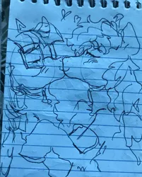 Size: 1440x1794 | Tagged: safe, artist:vemrill, derpibooru import, pony, unicorn, duo, duo female, female, glasses, horn, image, jpeg, kissing, lesbian, lined paper, sketch, traditional art