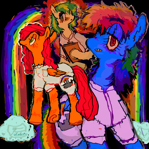 Size: 4000x4000 | Tagged: safe, artist:vemrill, derpibooru import, rainbow dash, oc, oc:wooden toaster, pegasus, pony, fanfic:rainbow factory, fanfic art, image, png, rainbow