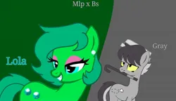 Size: 1500x862 | Tagged: safe, artist:carolinajt, derpibooru import, ponified, earth pony, pony, g4, brawl stars, brawler, cane, clothes, crossover, cutie mark, duo, duo male and female, ear piercing, earring, female, gloves, gray (brawl stars), grey (brawl stars), hat, image, jewel, jewelry, jpeg, lola, lola (brawl stars), makeup, male, mare, non-mlp shipping, piercing, portal, shipping, stallion, straight, supercell, top hat