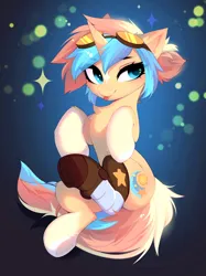 Size: 3330x4455 | Tagged: safe, artist:empress-twilight, derpibooru import, oc, oc:star screw, unofficial characters only, pony, unicorn, :p, amputee, cheek fluff, chest fluff, commission, ear fluff, eye clipping through hair, eyebrows, eyebrows visible through hair, female, goggles, goggles on head, horn, image, mare, png, prosthetic leg, prosthetic limb, prosthetics, smiling, solo, sparkles, tail, tongue out, unicorn oc, ych result