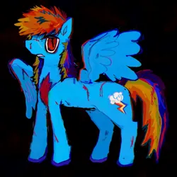 Size: 1440x1440 | Tagged: safe, artist:vemrill, derpibooru import, rainbow dash, pegasus, pony, alternate design, black background, female, full body, gritted teeth, image, jpeg, mare, simple background, solo, standing, teeth