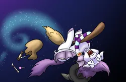 Size: 1545x1000 | Tagged: safe, artist:paleheart, derpibooru import, oc, oc:hawrs, bat pony, broom, candy, clothes, dark background, flying, flying broomstick, food, halloween, hat, holiday, image, jpeg, night, oh crap, panic, purple mane, socks, upside down, witch, witch hat