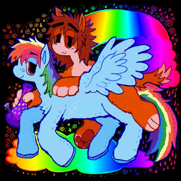 Size: 2048x2048 | Tagged: safe, artist:vemrill, derpibooru import, rainbow dash, oc, pegasus, pony, bong, duo, female, image, mare, png, smiling, wings