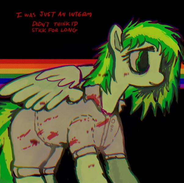 Size: 1433x1427 | Tagged: safe, artist:vemrill, derpibooru import, oc, oc:wooden toaster, pegasus, pony, fanfic:rainbow factory, english, fanfic art, image, jpeg, solo, text