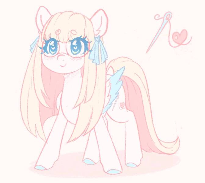 Size: 1451x1296 | Tagged: safe, artist:fluffymaiden, derpibooru import, oc, oc:patchwork plush, pegasus, pony, colored wings, female, glasses, image, jpeg, mare, round glasses, simple background, solo, two toned wings, white background, wings