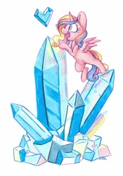 Size: 2293x3276 | Tagged: safe, artist:cutepencilcase, derpibooru import, princess cadance, alicorn, pony, g4, climbing, copic, crystal, crystal heart, cute, cutedance, female, image, mare, png, simple background, solo, traditional art, white background