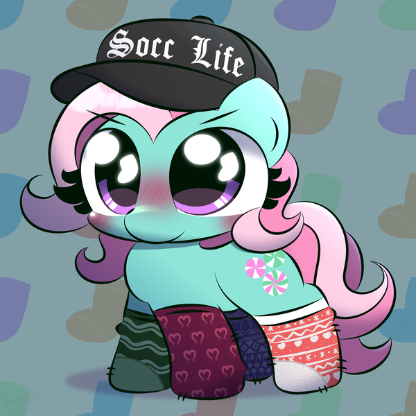 Size: 3000x3000 | Tagged: safe, artist:cushyhoof, derpibooru import, minty, earth pony, pony, g3, cap, clothes, cute, female, hat, high res, image, mare, png, socks, solo, that pony sure does love socks, wingding eyes