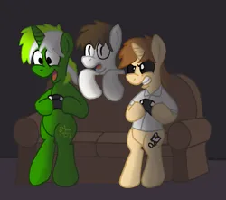 Size: 1488x1318 | Tagged: safe, artist:short circuit, derpibooru import, oc, oc:blankedmind, oc:circuit mane, unofficial characters only, earth pony, pony, unicorn, controller, couch, horn, image, png