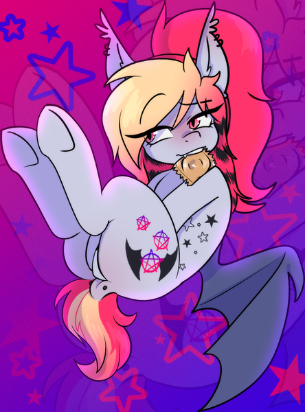 Size: 1126x1523 | Tagged: suggestive, artist:b(r)at, derpibooru import, oc, oc:batty bliss, bat pony, pony, condom, condom in mouth, dock, dock piercing, image, mouth hold, piercing, png, tail, tail piercing