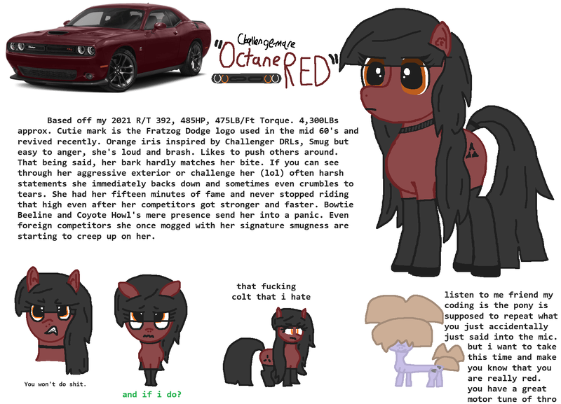 Size: 1664x1200 | Tagged: safe, artist:lrg!!, derpibooru import, oc, oc:landrovergamingpony!!, oc:octane red, unofficial characters only, choker, clothes, dodge (car), dodge challenger, ear fluff, image, implied anon, looking at you, png, reference sheet, socks