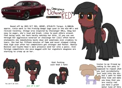 Size: 1664x1200 | Tagged: safe, artist:lrg!!, derpibooru import, oc, oc:landrovergamingpony!!, oc:octane red, unofficial characters only, choker, clothes, dodge (car), dodge challenger, ear fluff, image, implied anon, looking at you, png, reference sheet, socks